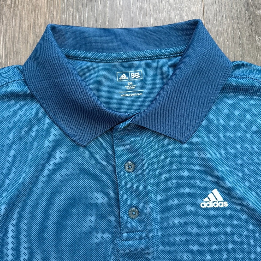 Adidas Mens Polo Shirt 2XL Short Sleeve Blue Golf Business Casual Preppy Resort